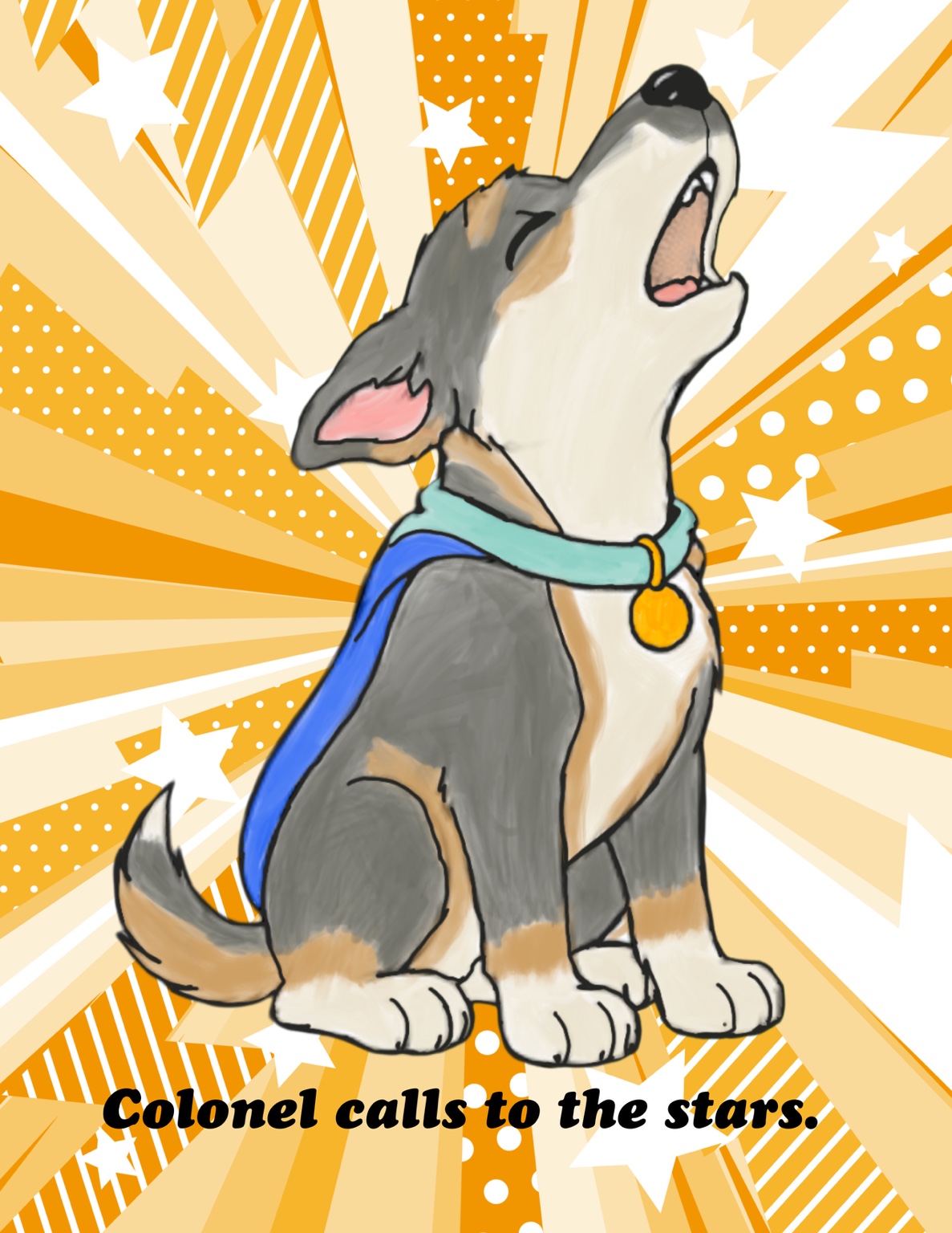 Original Colonel the Knievel illustration: Looking up and howling